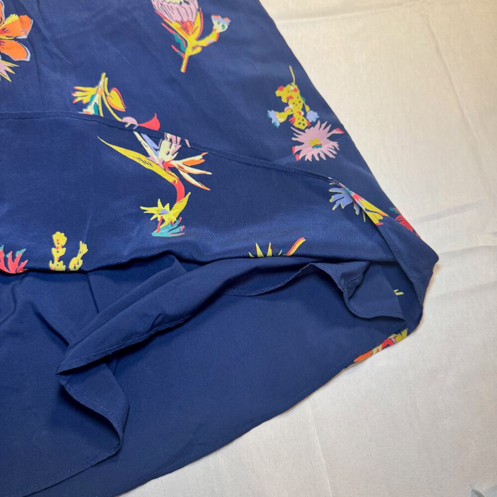 Madewell Silk Midi Skirt Women's 10 Navy Botanical Resort Euro Vacation Cruise - Picture 6 of 16